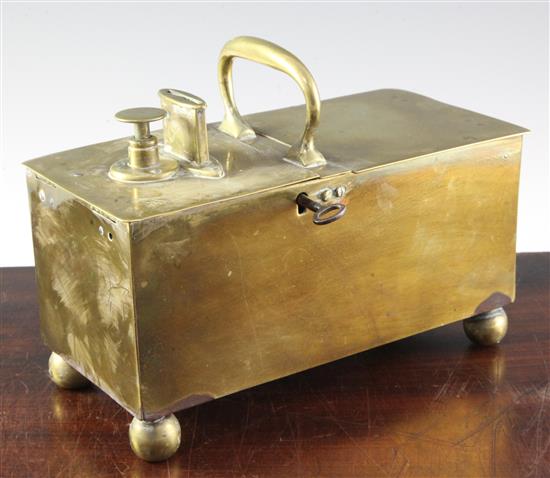A 19th century Richs Patent brass tavern honesty box, 9.75in.